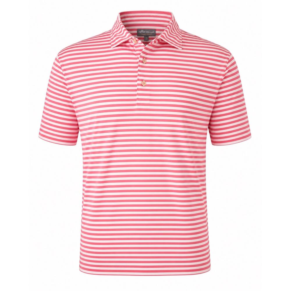Peter Millar Pink White Striped Golf Polo Shirt XL Comfort Performance Travel